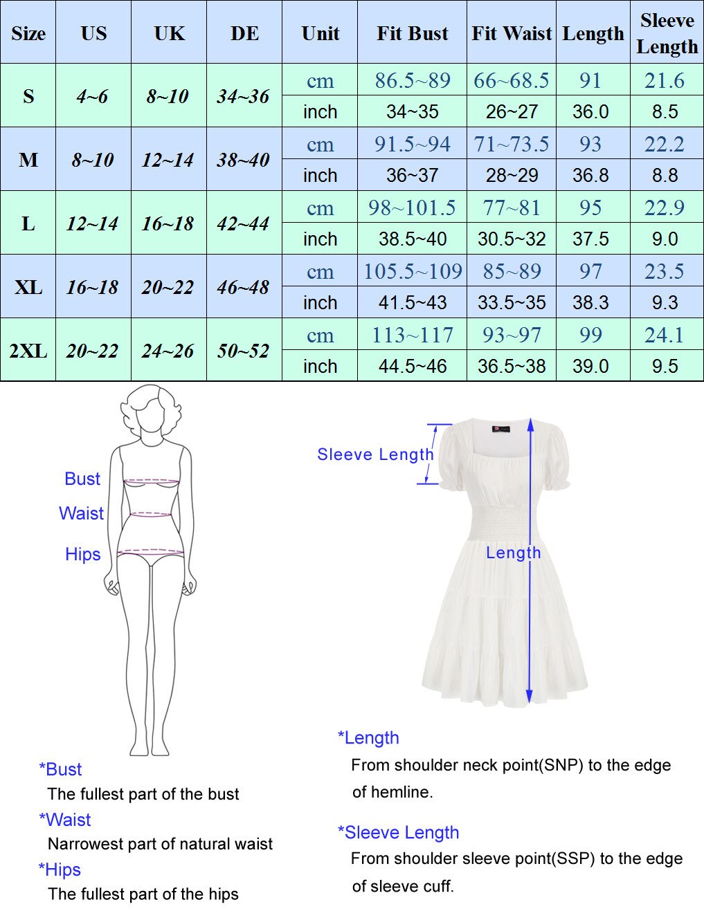 Summer Short Dresses Women Cake Dress Smocked Waist Short Sleeve Square Neck A-Line Solid Color Fashion Slim Waist Clothes New