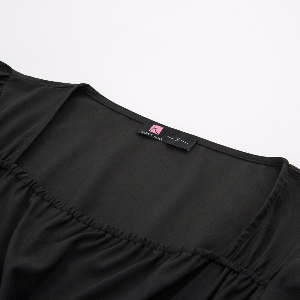 Summer Short Dresses Women Cake Dress Smocked Waist Short Sleeve Square Neck A-Line Solid Color Fashion Slim Waist Clothes New