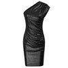 Women's Sleeveless Asymmetric One Shoulder Hips-Wrapped Bodycon Pencil Dress Neckline With Anti-slip Silicon