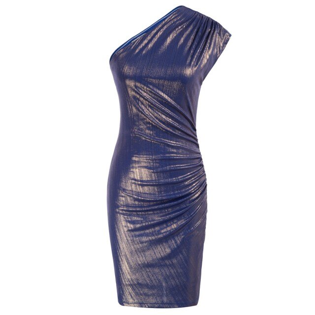 Women's Sleeveless Asymmetric One Shoulder Hips-Wrapped Bodycon Pencil Dress Neckline With Anti-slip Silicon