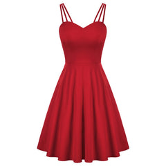 Women Triple-Strap Dress Sexy Elegant Pure Color Backless V-neck Flared A-Line Swing Dress Party Evening Retro Lady