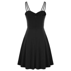 Women Triple-Strap Dress Sexy Elegant Pure Color Backless V-neck Flared A-Line Swing Dress Party Evening Retro Lady