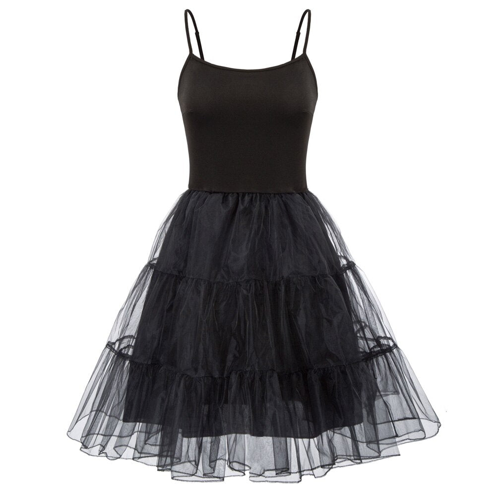 GK Women Spaghetti Strap dresses summer ladies elegant solid color 2-Layer Voile Vintage Dress Slip Petticoat Under A-line Dress