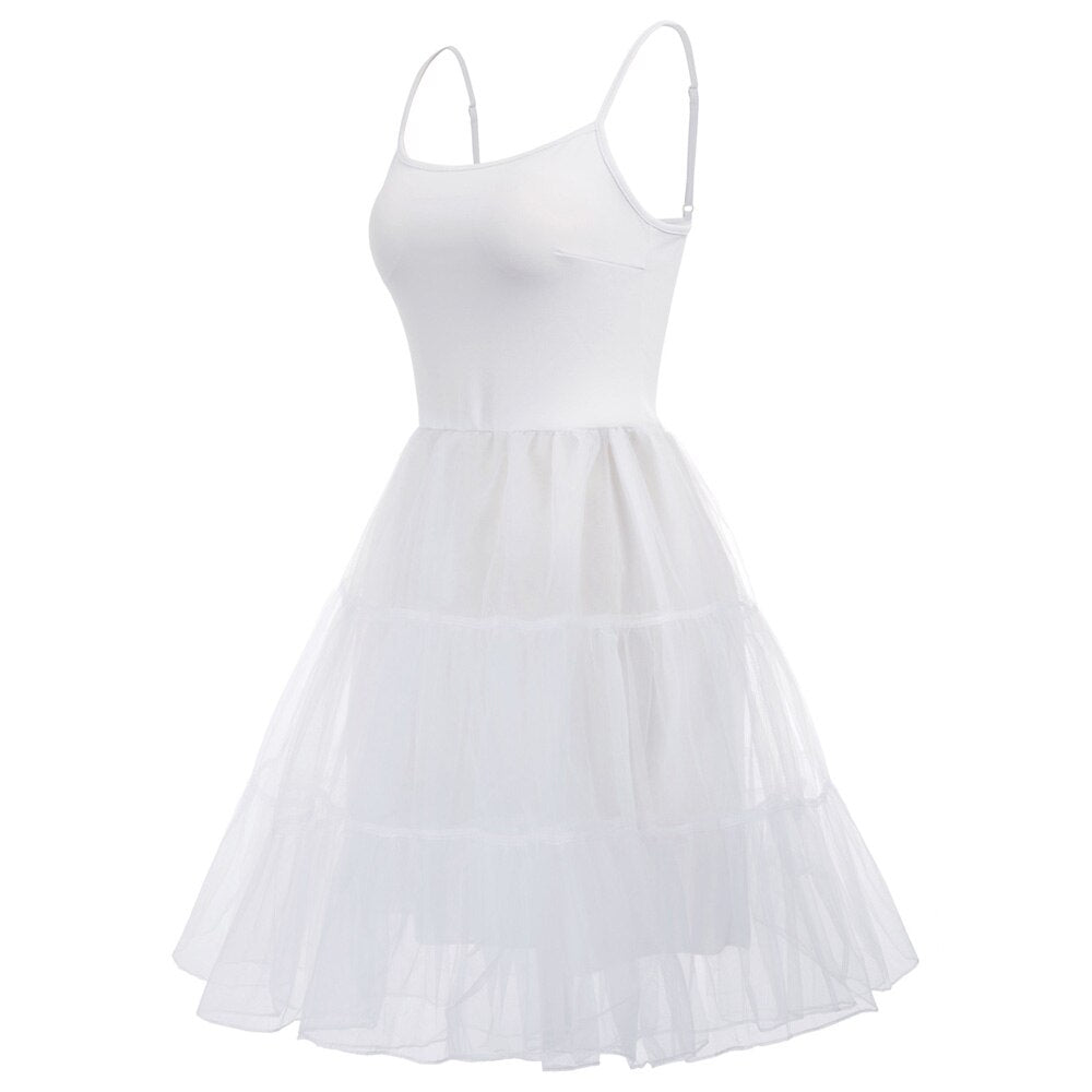 GK Women Spaghetti Strap dresses summer ladies elegant solid color 2-Layer Voile Vintage Dress Slip Petticoat Under A-line Dress