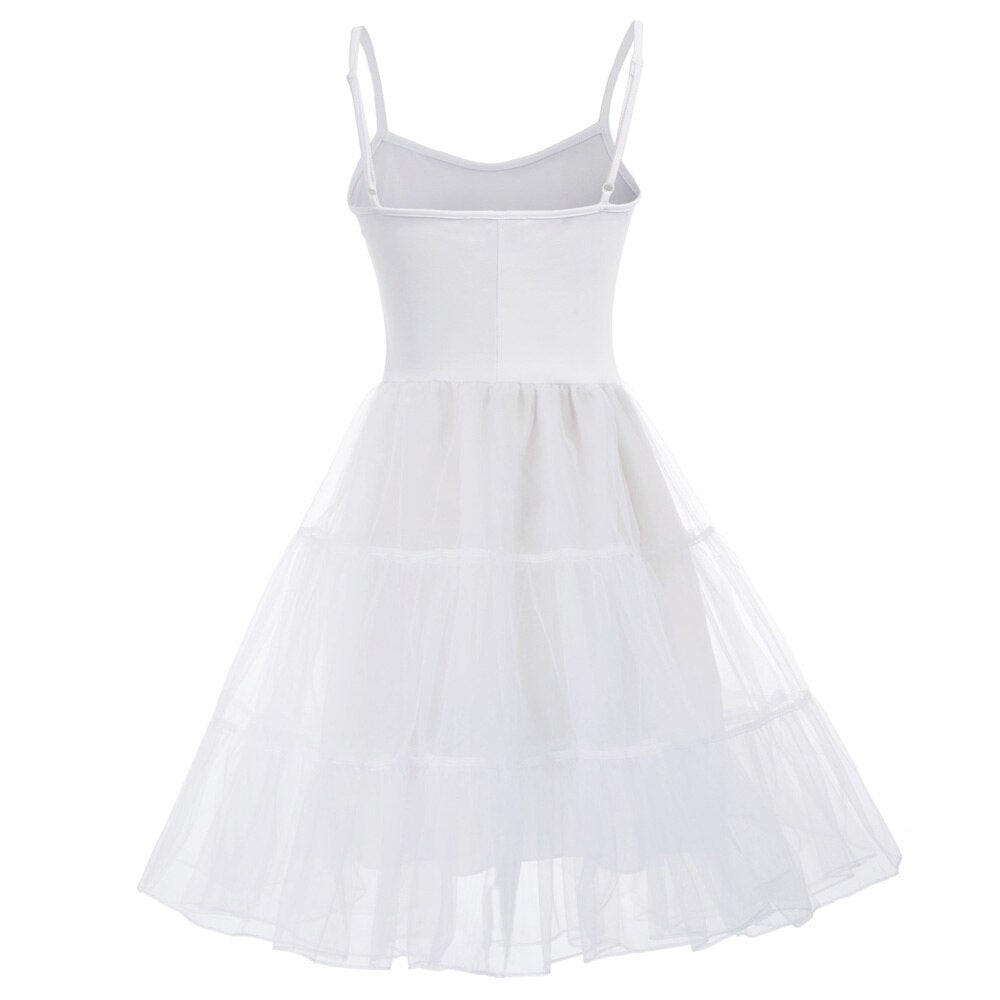 GK Women Spaghetti Strap dresses summer ladies elegant solid color 2-Layer Voile Vintage Dress Slip Petticoat Under A-line Dress