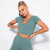 Seamless Yoga Shirt Deep V-Neck Women Fitness Short Sleeve Crop Top Workout Tops Gym Clothes Running Sports T-shirts Sportswear