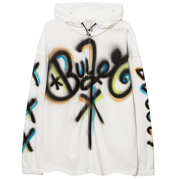 Hoodies Men Colorful Graffiti Letter Hooded Pullovers College Style Loose Zipper Coats Hipster Casual Couple Streetwear