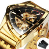 Triangle Military Men Watch Skeleton Mechanical Automatic Wristwatches Silver Stainless Steel Strap Irregular