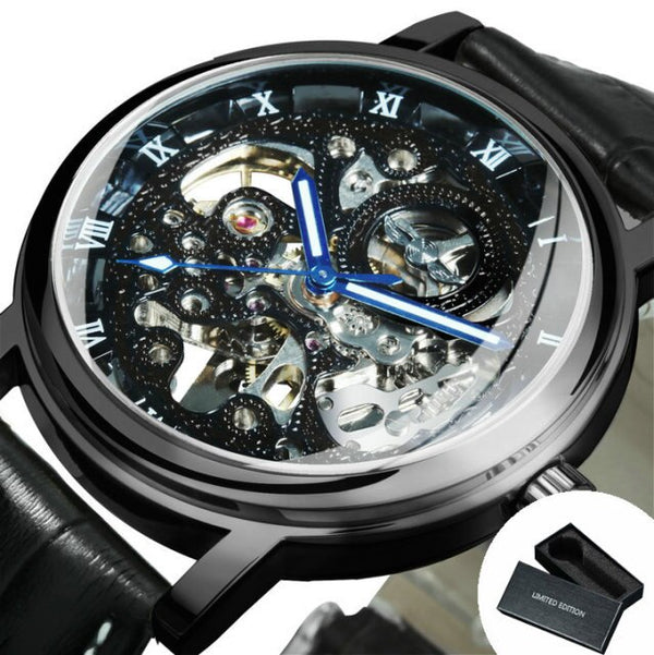 Silver Watch Men Luxury Watches Mens Fashion Skeleton Wristwatch Leather Band Best Selling Product Dropshipping часы Reloj