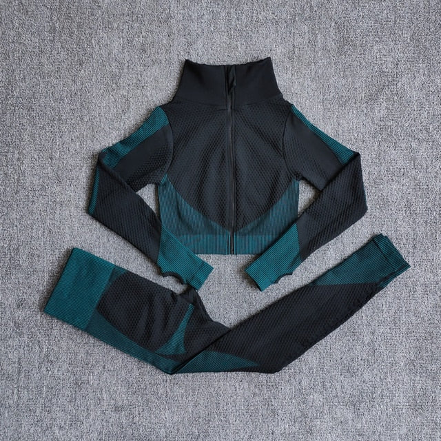 Women Fitness Sport Yoga Suit Seamless Women Yoga Sets Long Sleeve Clothing Female Sport Gym Suits Wear Running Clothes