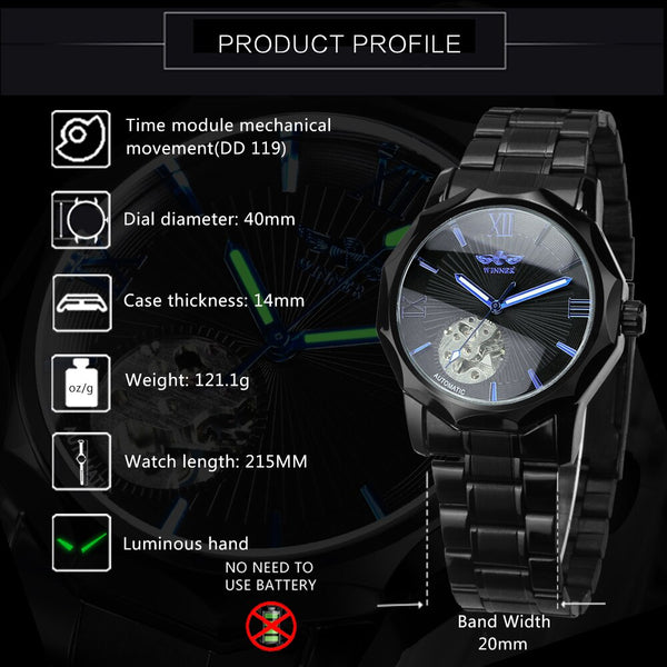 Military Mens Watch Automatic Mechanical Watches for Men Top Brand Luxury Clock Stainless Steel Strap Luminous Hands New