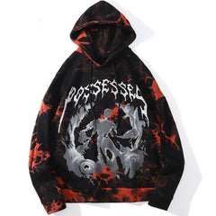 Hoodie Men Punk Watercolor Tie Dye Printed Hooded Pullover Sweatshirts Oversized Hipster Hip Hop Tops Couple Streetwear