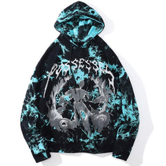 Hoodie Men Punk Watercolor Tie Dye Printed Hooded Pullover Sweatshirts Oversized Hipster Hip Hop Tops Couple Streetwear