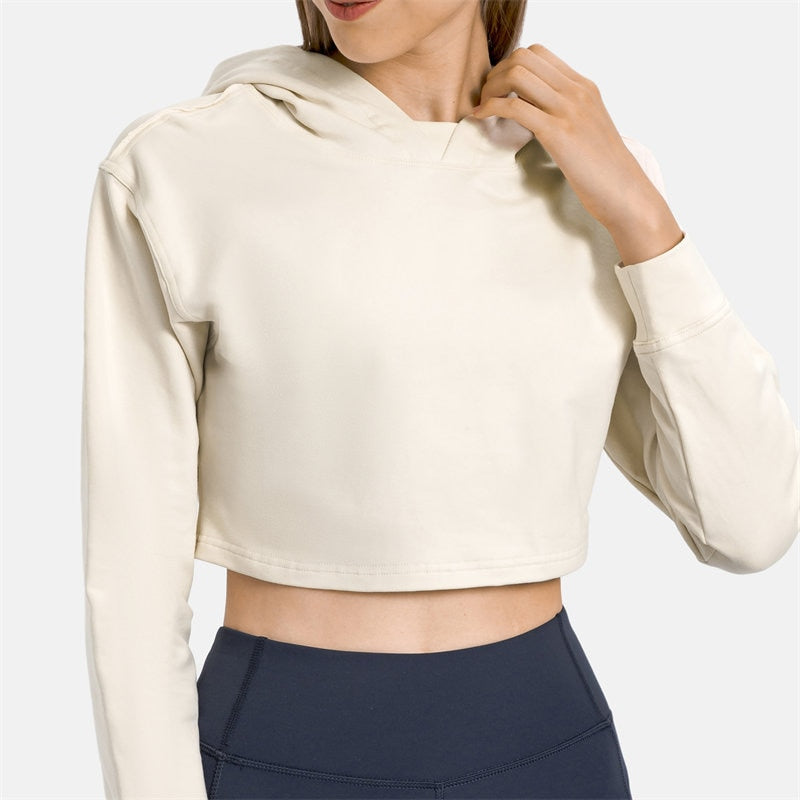 Women Workout Crop Hoodie Long Sleeve Sweatshirt Casual Pullove Sport Top Fitness Women