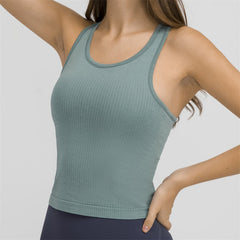 Women Seamless Top with Shelf Built in Bra Full length Racerback Tank Top for Workout Fitness Running