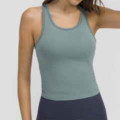 Women Seamless Top with Shelf Built in Bra Full length Racerback Tank Top for Workout Fitness Running