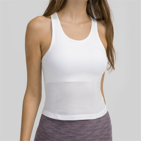 Women Seamless Top with Shelf Built in Bra Full length Racerback Tank Top for Workout Fitness Running