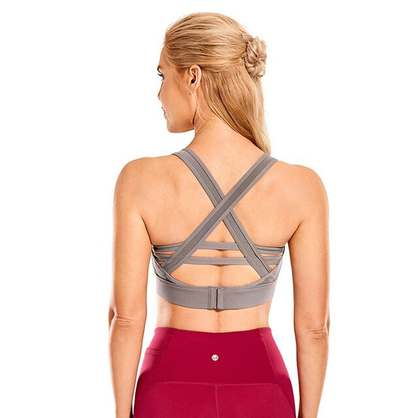 Women's Longline Strappy Yoga Bras High Impact Wirefree Padded Workout Sports Tops Activewear