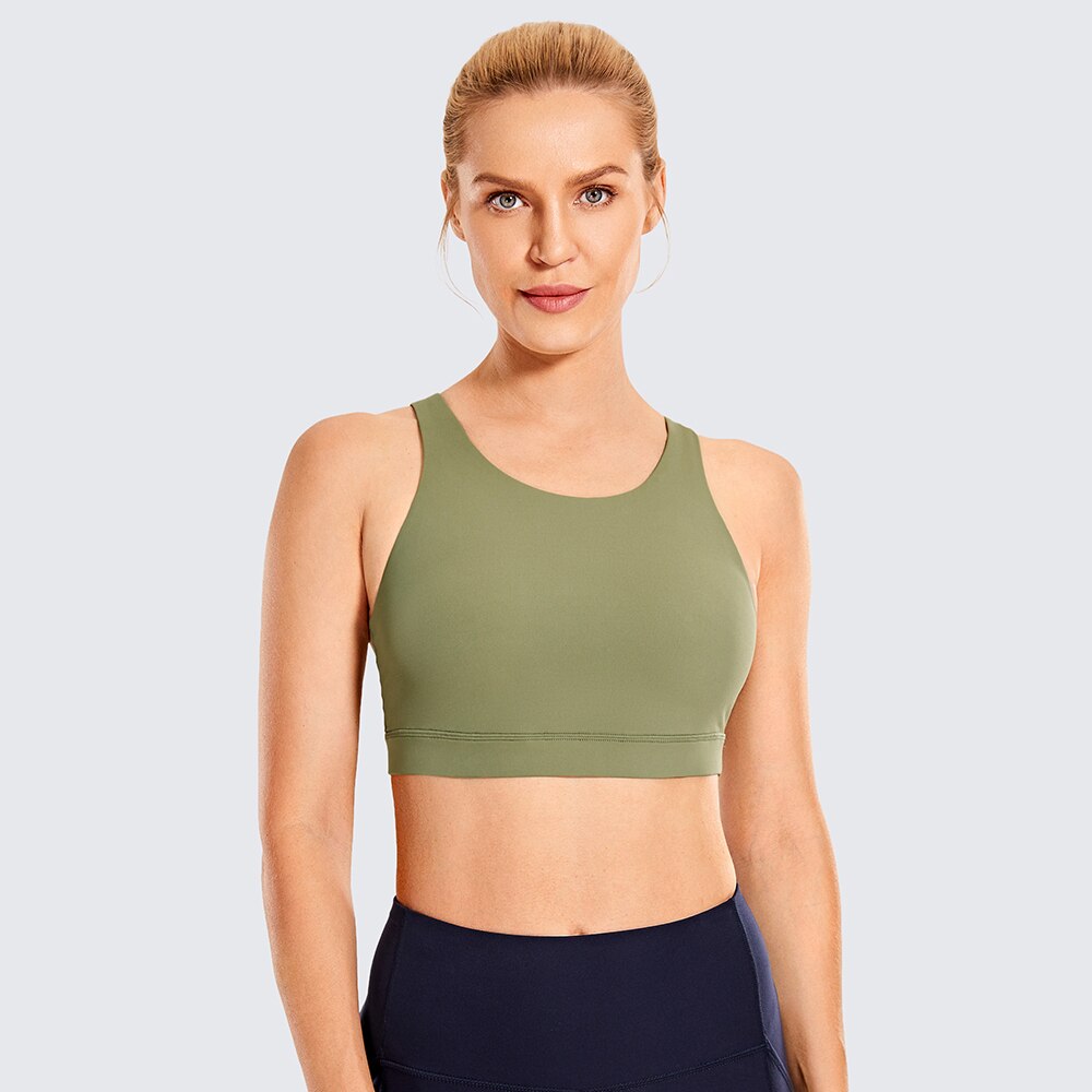 Women's Strappy Sports Bras High Neck Wirefree Yoga Bras Tops Padded with Built in Bra