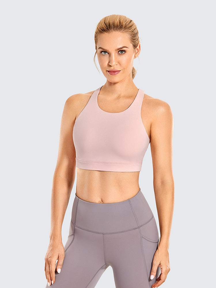 Women's Strappy Sports Bras High Neck Wirefree Yoga Bras Tops Padded with Built in Bra