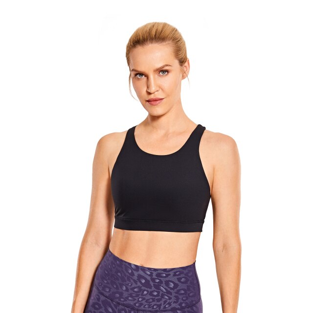 Women's Strappy Sports Bras High Neck Wirefree Yoga Bras Tops Padded with Built in Bra