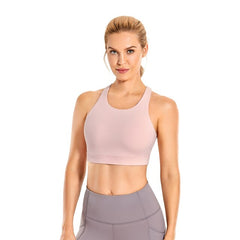 Women's Strappy Sports Bras High Neck Wirefree Yoga Bras Tops Padded with Built in Bra