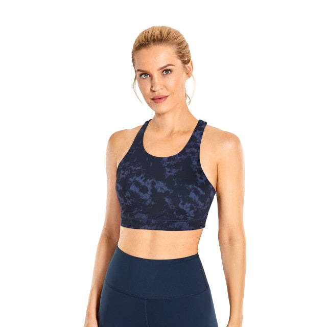 Women's Strappy Sports Bras High Neck Wirefree Yoga Bras Tops Padded with Built in Bra