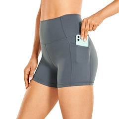 Women's Naked Feeling Biker Shorts - 4'' High Waisted Athletic Shorts Yoga Shorts with Pockets