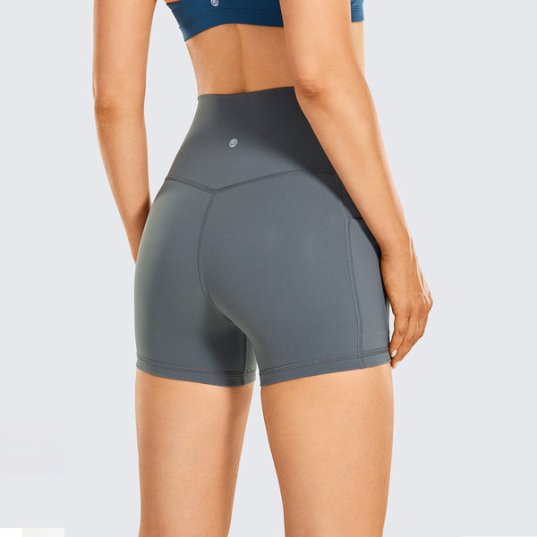 Women's Naked Feeling Biker Shorts - 4'' High Waisted Athletic Shorts Yoga Shorts with Pockets