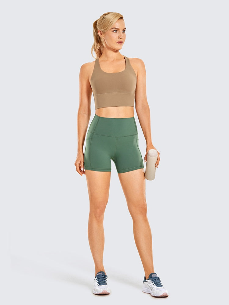 Women's Naked Feeling Biker Shorts - 4'' High Waisted Athletic Shorts Yoga Shorts with Pockets