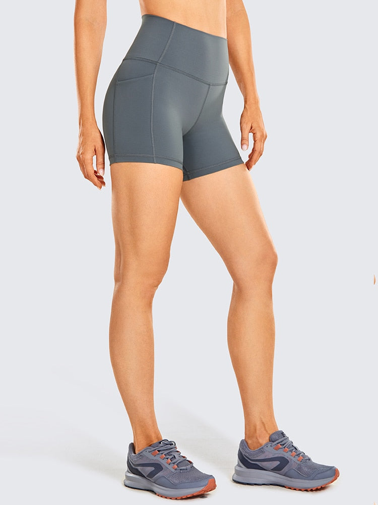 Women's Naked Feeling Biker Shorts - 4'' High Waisted Athletic Shorts Yoga Shorts with Pockets