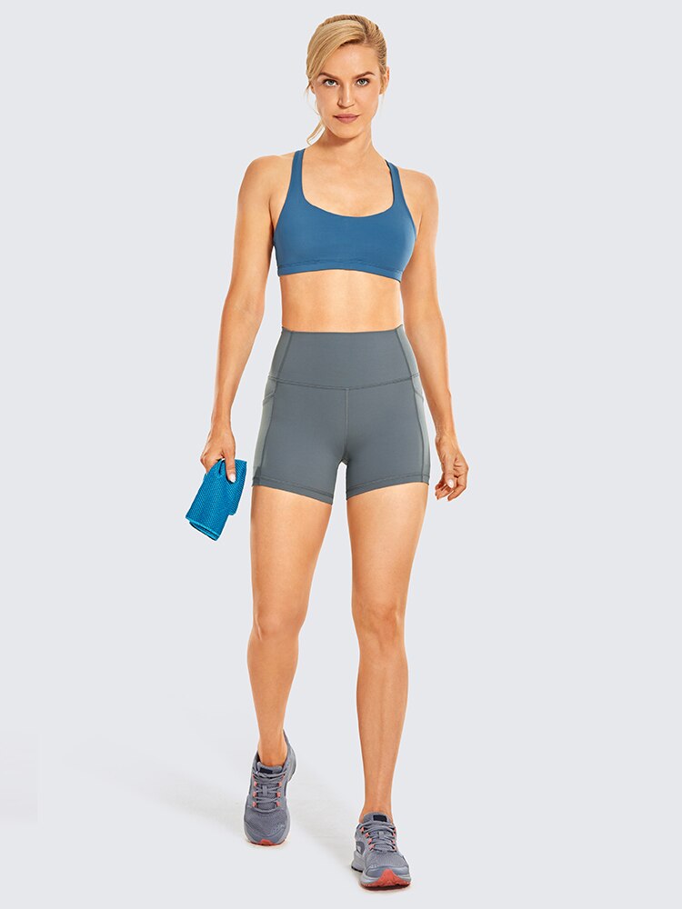 Women's Naked Feeling Biker Shorts - 4'' High Waisted Athletic Shorts Yoga Shorts with Pockets