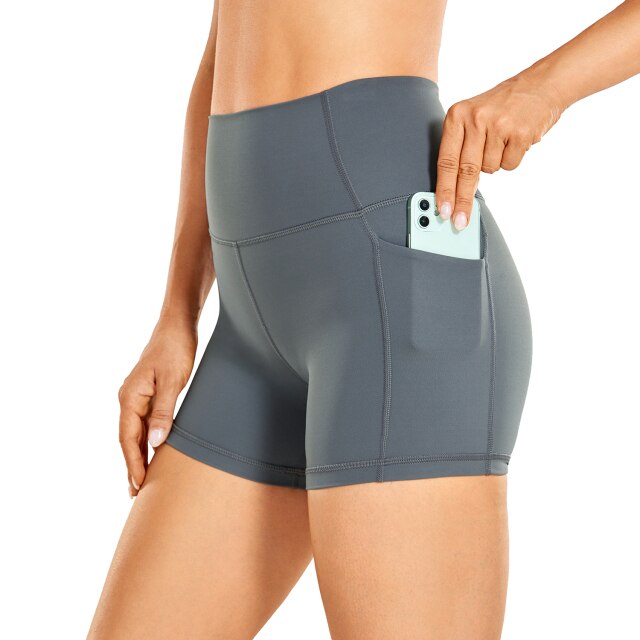 Women's Naked Feeling Biker Shorts - 4'' High Waisted Athletic Shorts Yoga Shorts with Pockets