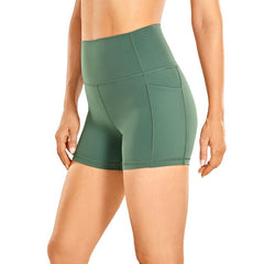 Women's Naked Feeling Biker Shorts - 4'' High Waisted Athletic Shorts Yoga Shorts with Pockets