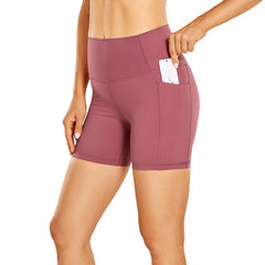 Women's Naked Feeling Biker Shorts - 5'' High Waisted Athletic Shorts Yoga Shorts with Pockets