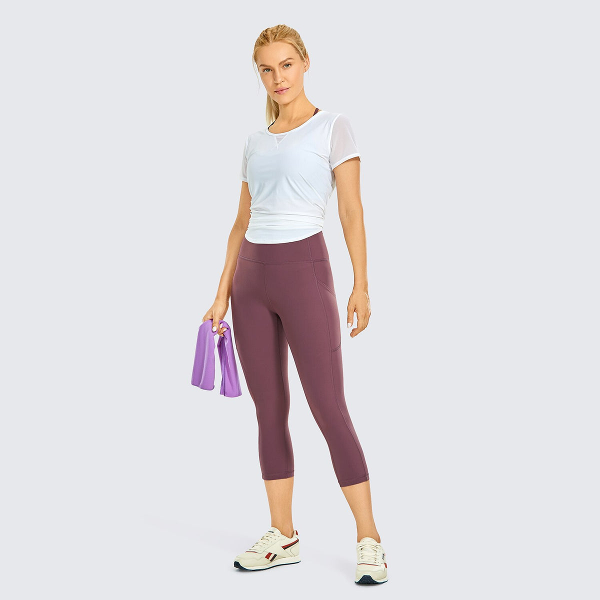 Women's Brushed Naked Feeling Yoga Leggings 19 Inches - High Waist Capris Matte Soft Workout Crop with Pockets