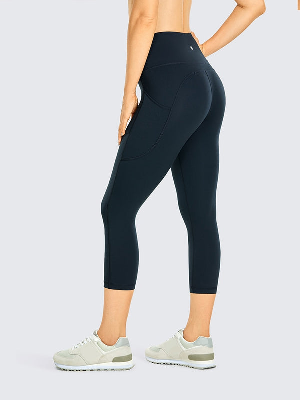 Women's Brushed Naked Feeling Yoga Leggings 19 Inches - High Waist Capris Matte Soft Workout Crop with Pockets