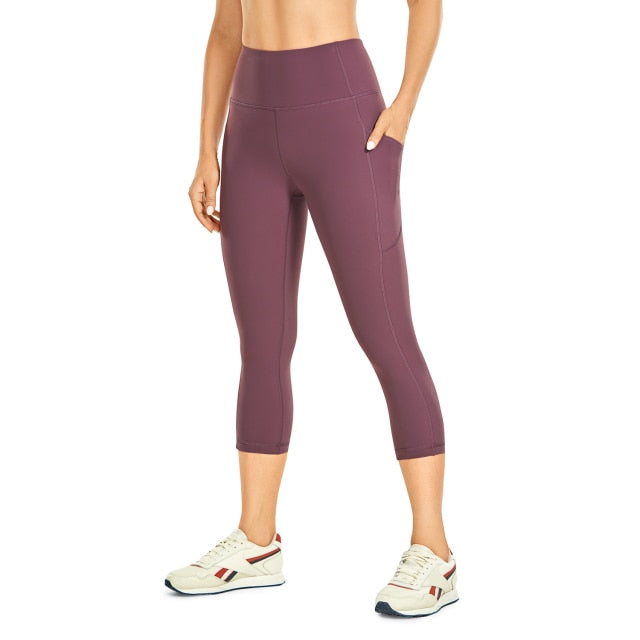 Women's Brushed Naked Feeling Yoga Leggings 19 Inches - High Waist Capris Matte Soft Workout Crop with Pockets