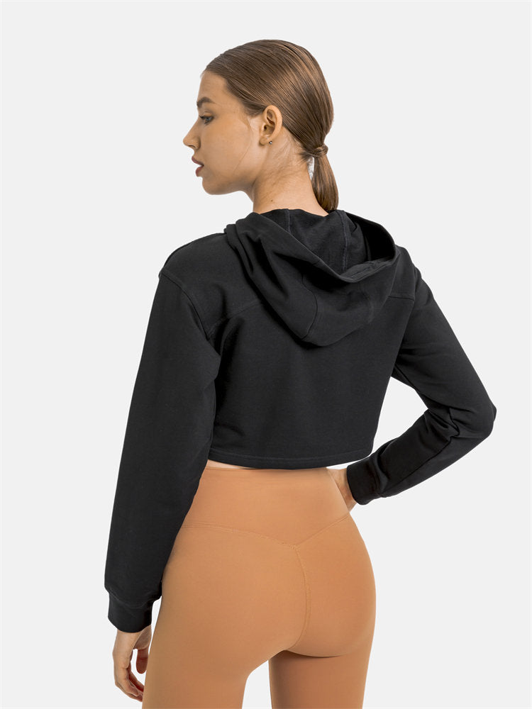 Women Workout Crop Hoodie Long Sleeve Sweatshirt Casual Pullove Sport Top Fitness Women
