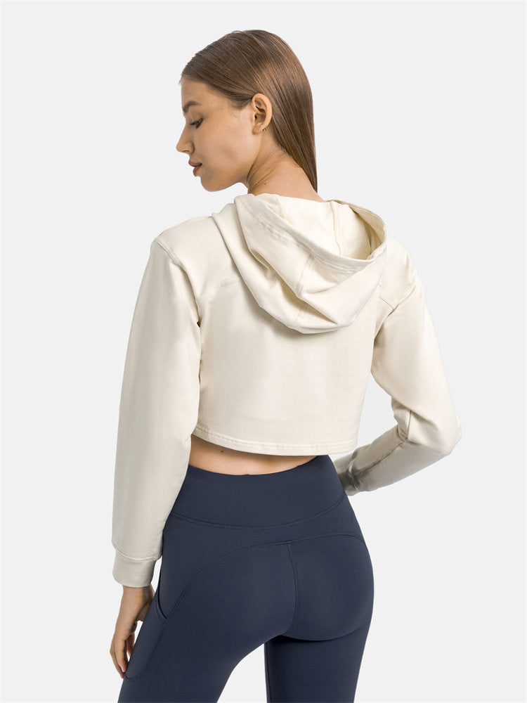 Women Workout Crop Hoodie Long Sleeve Sweatshirt Casual Pullove Sport Top Fitness Women
