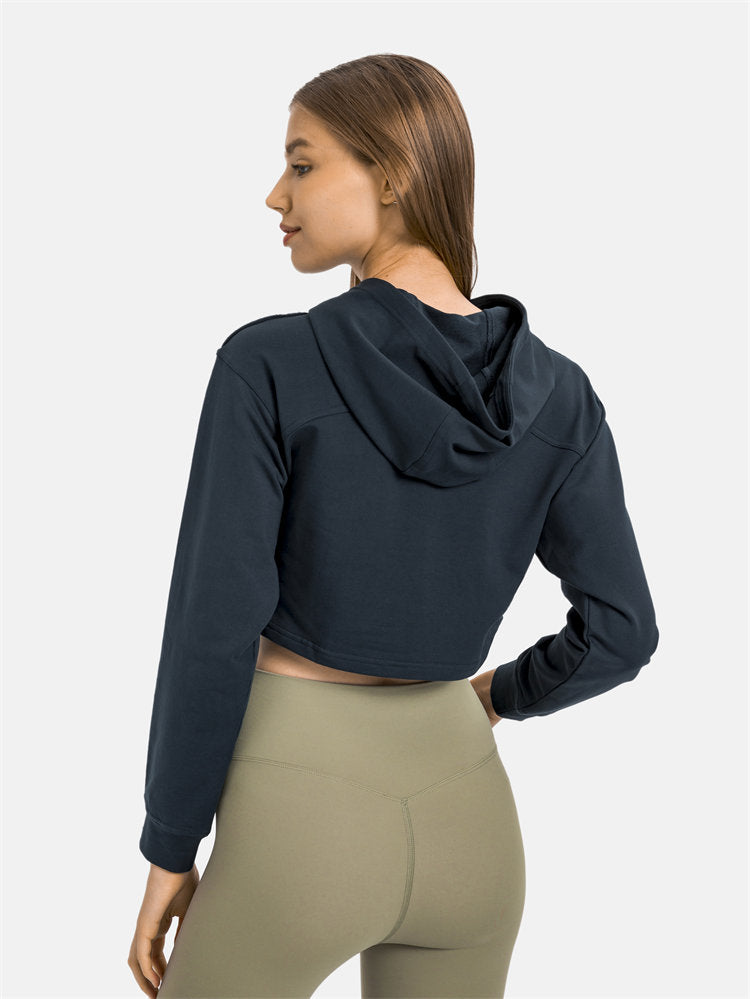 Women Workout Crop Hoodie Long Sleeve Sweatshirt Casual Pullove Sport Top Fitness Women