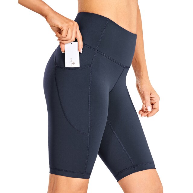 Women's Naked Feeling Workout Shorts - 10 Inches High Waist Yoga Biker Shorts Athletic Running Shorts with Pockets
