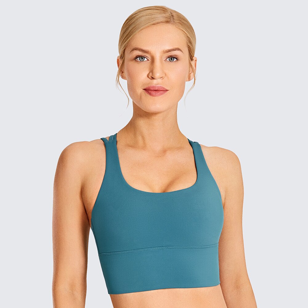 Wirefree Padded Strappy Yoga Bra Longline Medium Impact Sports Bras For Women