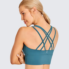 Wirefree Padded Strappy Yoga Bra Longline Medium Impact Sports Bras For Women