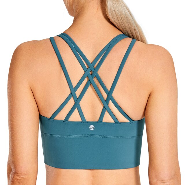 Wirefree Padded Strappy Yoga Bra Longline Medium Impact Sports Bras For Women