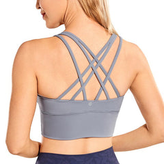 Wirefree Padded Strappy Yoga Bra Longline Medium Impact Sports Bras For Women