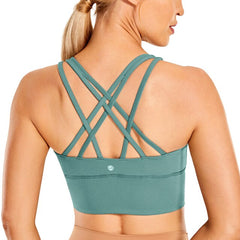 Wirefree Padded Strappy Yoga Bra Longline Medium Impact Sports Bras For Women