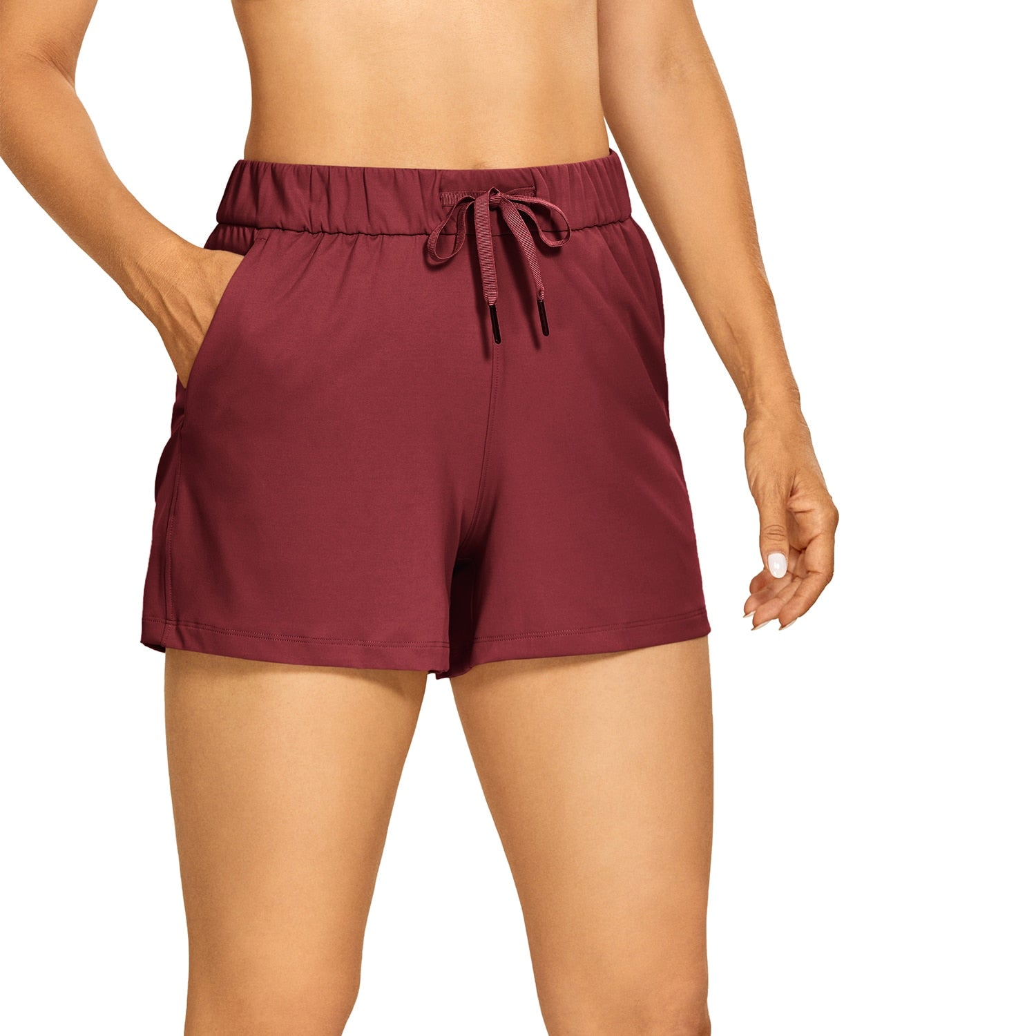 Women's Stretch Lightweight Athletic Shorts Elastic Waist Drawstring Travel Workout Shorts with Pockets - 3.5"