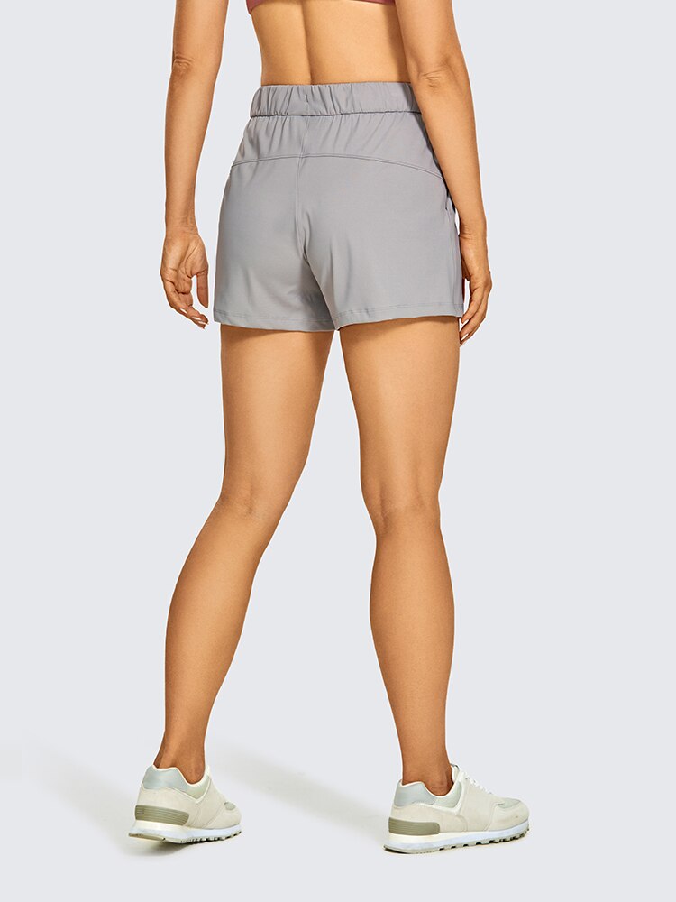 Women's Stretch Lightweight Athletic Shorts Elastic Waist Drawstring Travel Workout Shorts with Pockets - 3.5"