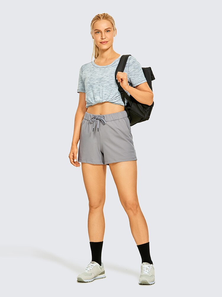Women's Stretch Lightweight Athletic Shorts Elastic Waist Drawstring Travel Workout Shorts with Pockets - 3.5"